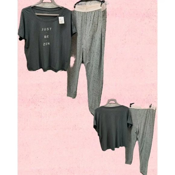 Danskin L Gray Zen Statement Short Sleeve Tee & Jogger Pants Lounge Set - Picture 1 of 4
